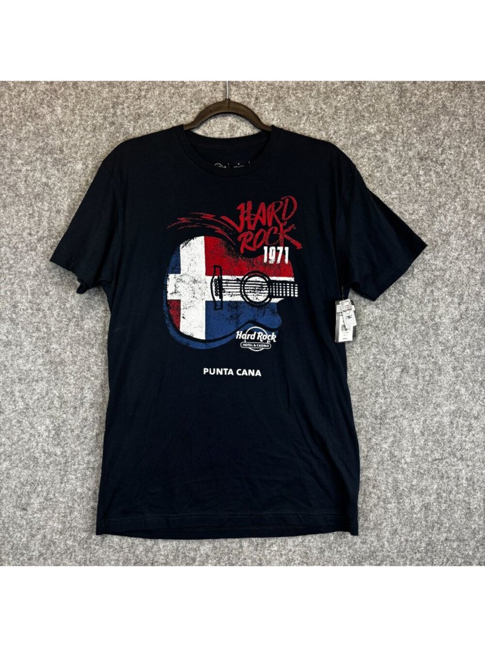Hard Rock Punta Cana Womens Medium T-Shirt 1971 Guitar Flag Navy Blue NWT
